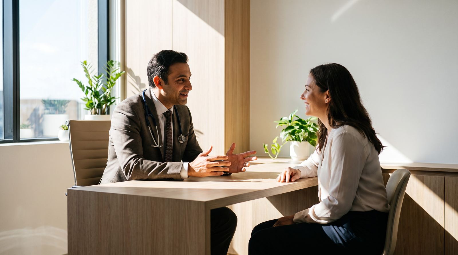 Gastroenterologist talking with a patient in a consultation room